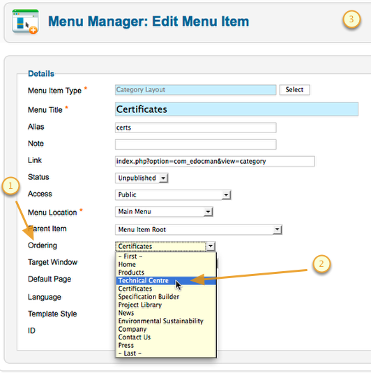 Menu Item Ordering