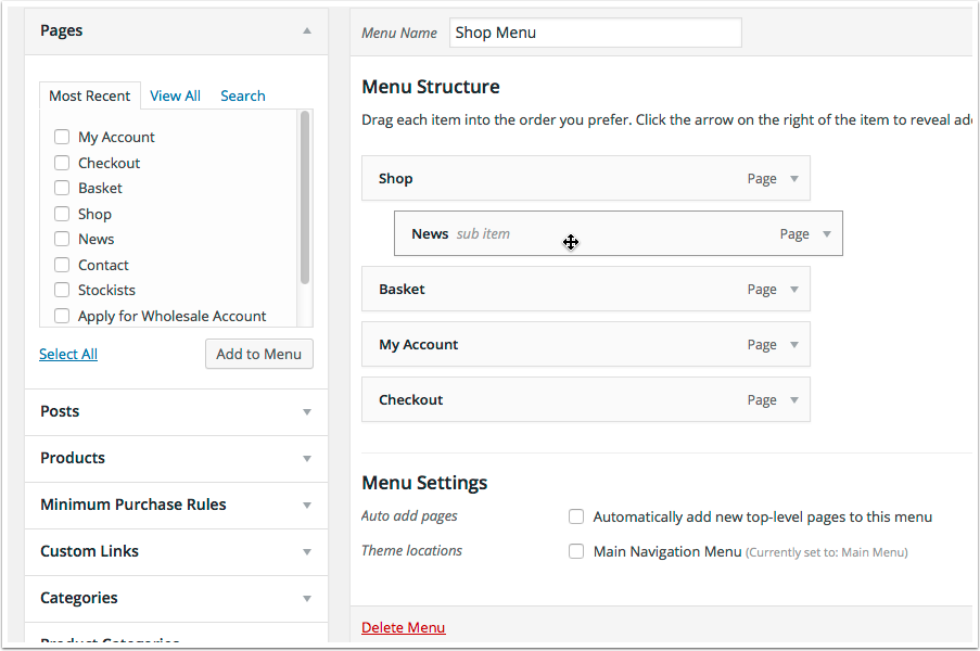 reordering wordpress menu